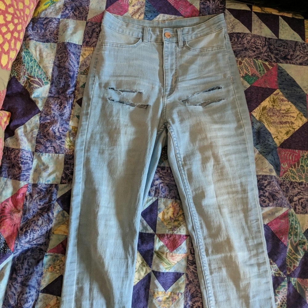 High waisted skinny distressed jeans